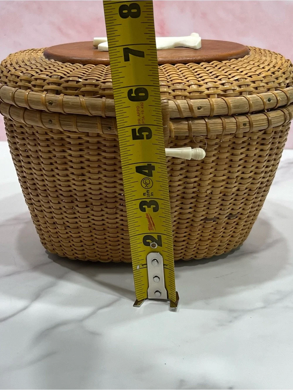 Vintage Nantucket Lightship Friendship Basket Purse Carved Whale Nautical